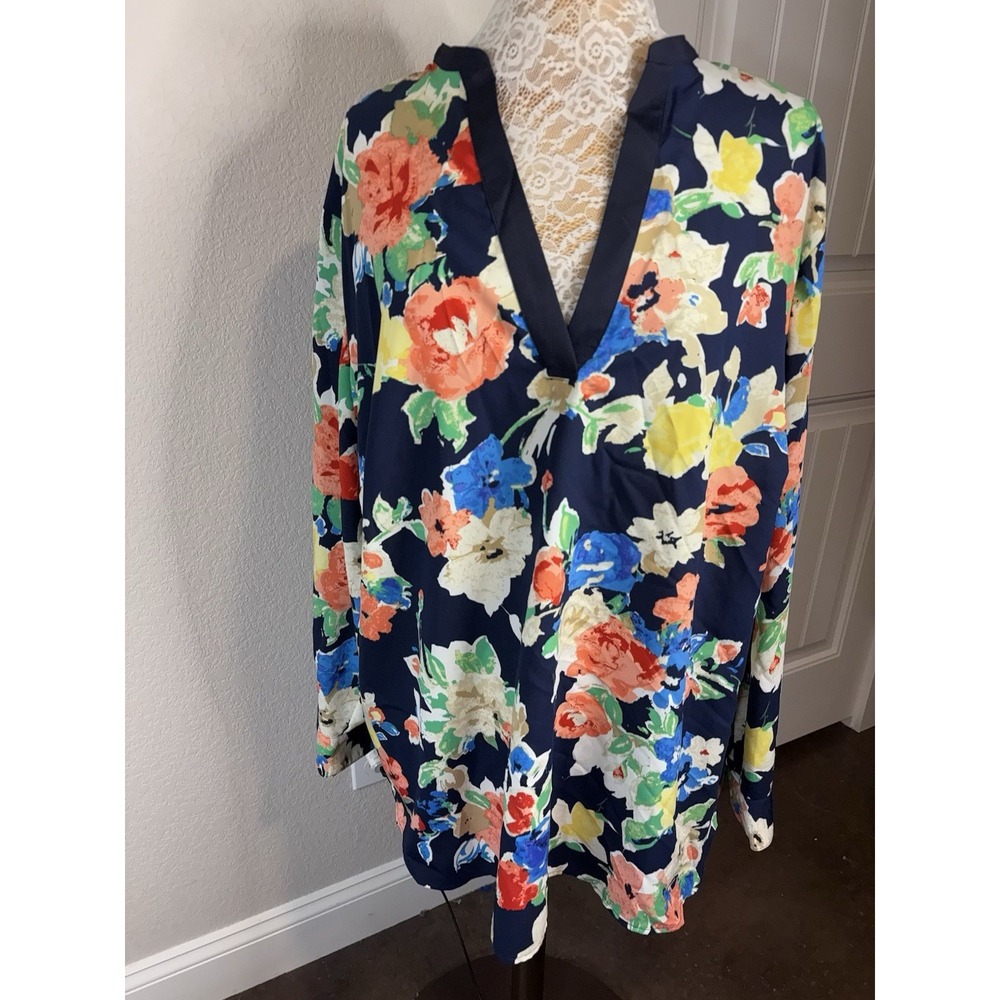 Lauren Ralph Lauren Women's Floral V Neck Long Sleeve Tunic Blouse‎ 3X Romantic